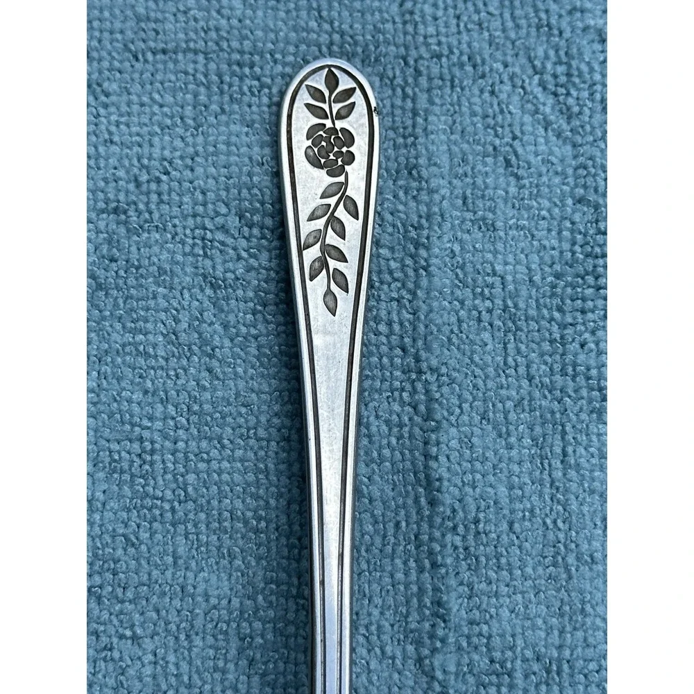 Rogers Floral Mist Pierced Serving Spoon Stainless Korea Discontinued Flatware